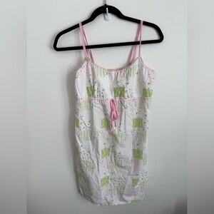 GAP Vintage Y2K Pink Green Patchwork Floral Bow Waist Babydoll Mini Dress Small